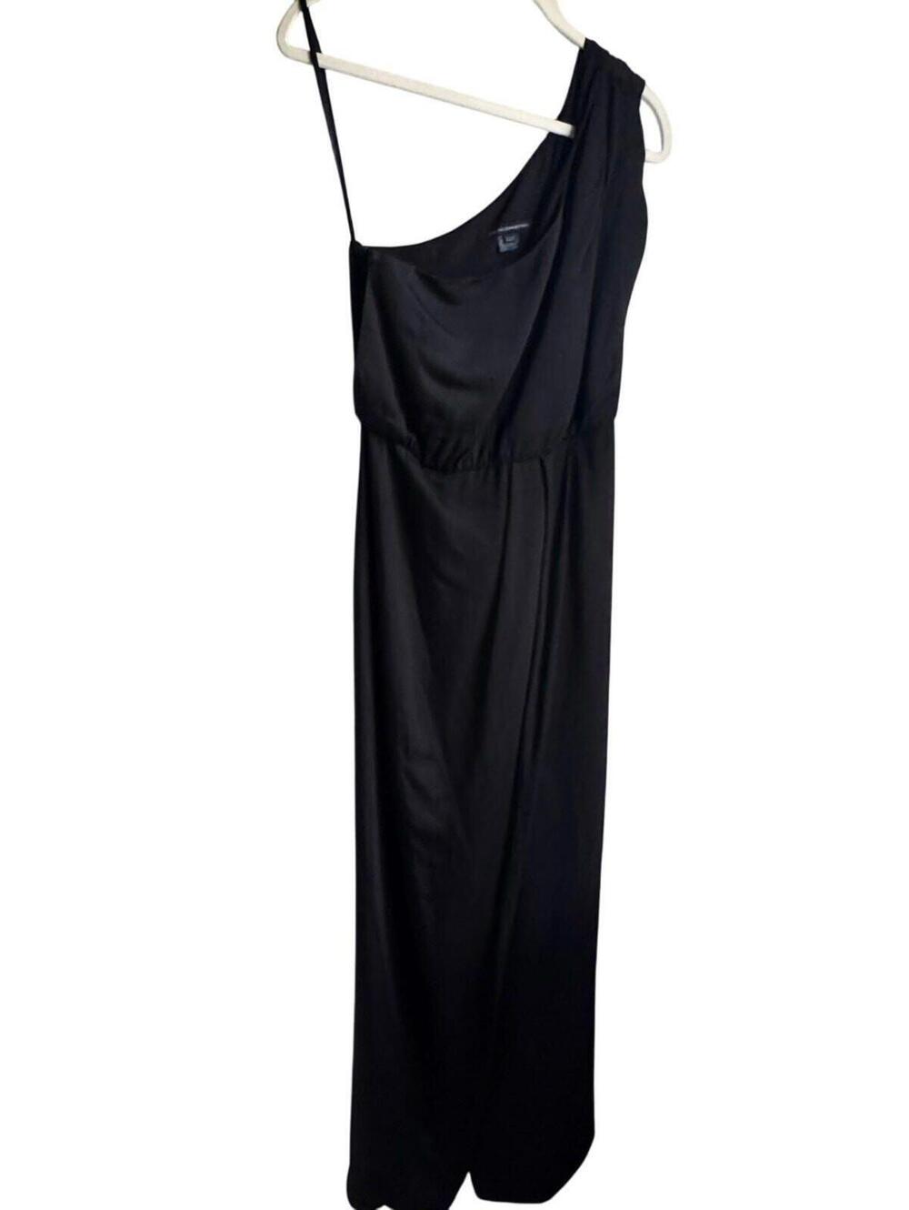 French Connection Black One Shoulder Maxi Dress Column Wrap Formal Silk Blend 6